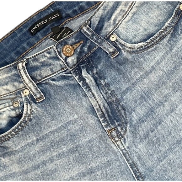 Sincerely Jules High Rise Destroyed Mom Jeans‎ in Light Wash Size 1/25 - Picture 5 of 6